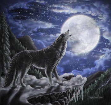 狼 Painting - オオカミの月
